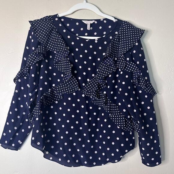 Rebecca Taylor Tops - Rebecca Taylor Long-Sleeve Ruffle Polka Dot 100% Silk Blouse size 0